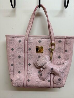 MCM Pink Monogram Tote with Dog Charm